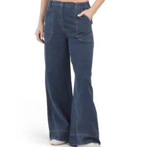 NWT MAX STUDIO LONDON Blue Wide Leg Cotton Pique Jeans with Pockets XS/S